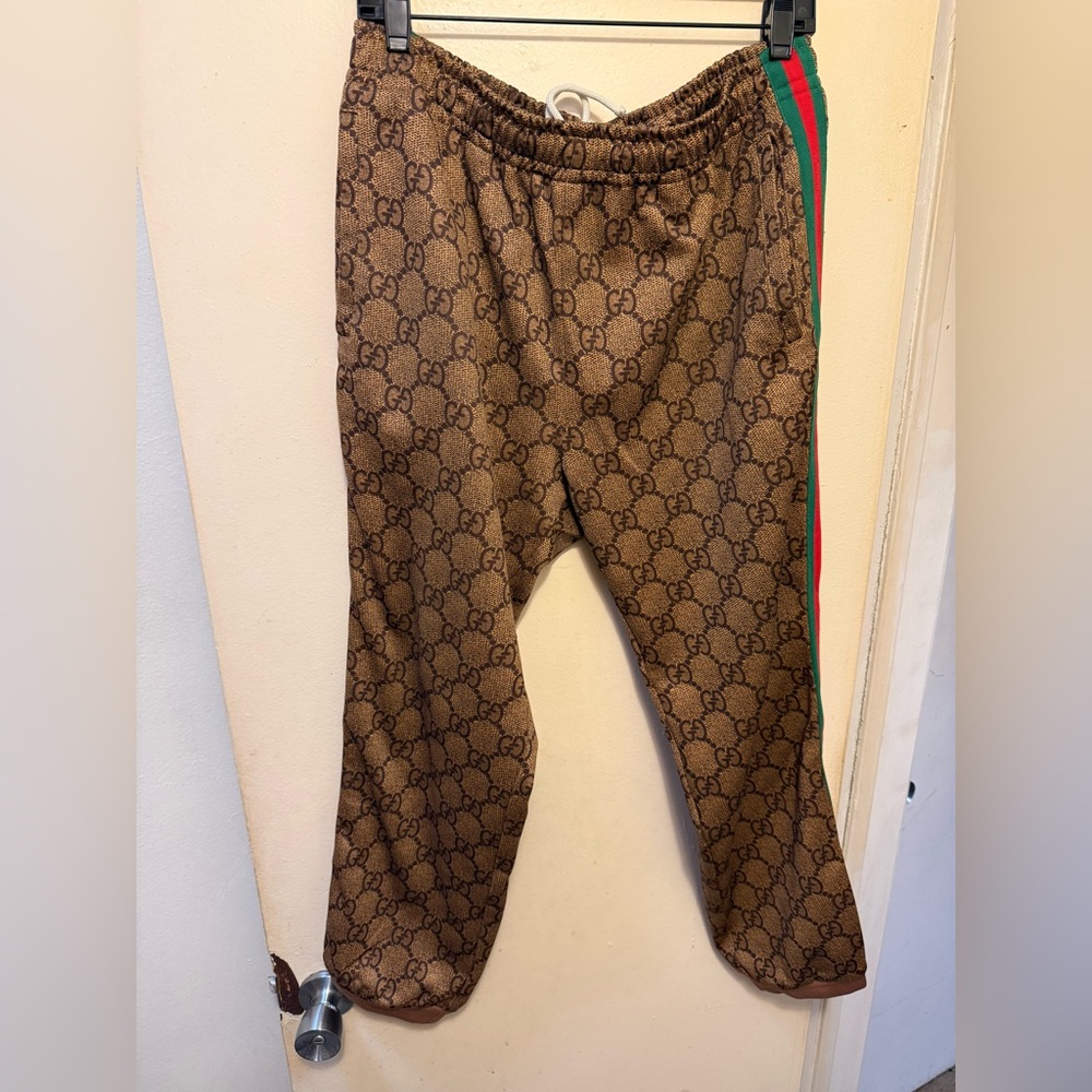 Gucci Tan and Brown Monogram Drawstring Pants